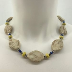 White & Yellow Magnesite Stone Blue Pearl Necklace